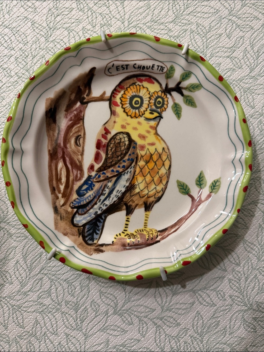 Nathalie Lete- Owl Decorative Plate - Green Accent - MINT condition